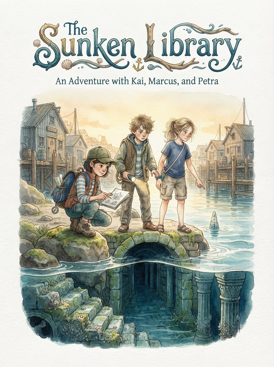 Cover of The Sunken Library, an illustrated storybook