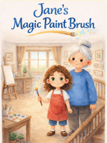Cover of Jane’s Magic Paint Brush, showing Jane painting beside her grandmother